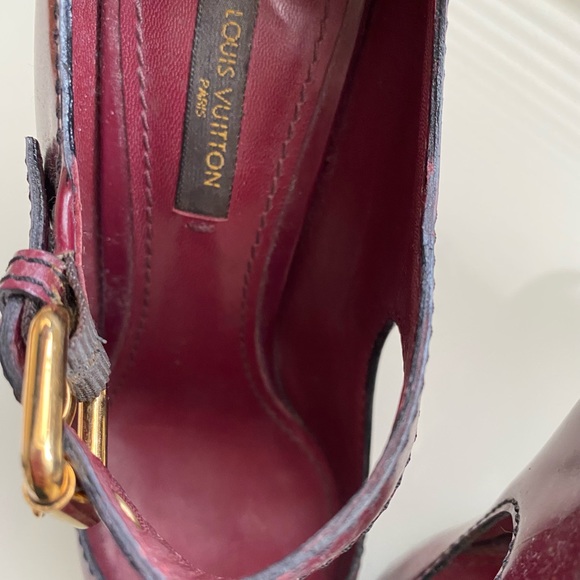 Louis Vuitton Burgundy Ankle Straps  Gold Buckles Heels SZ 6/36 - Picture 7 of 13